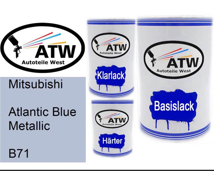 Mitsubishi, Atlantic Blue Metallic, B71: 500ml Lackdose + 500ml Klarlack + 250ml Härter - Set, von ATW Autoteile West.